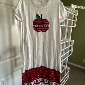 White Sweater Dress with Red Apple Design